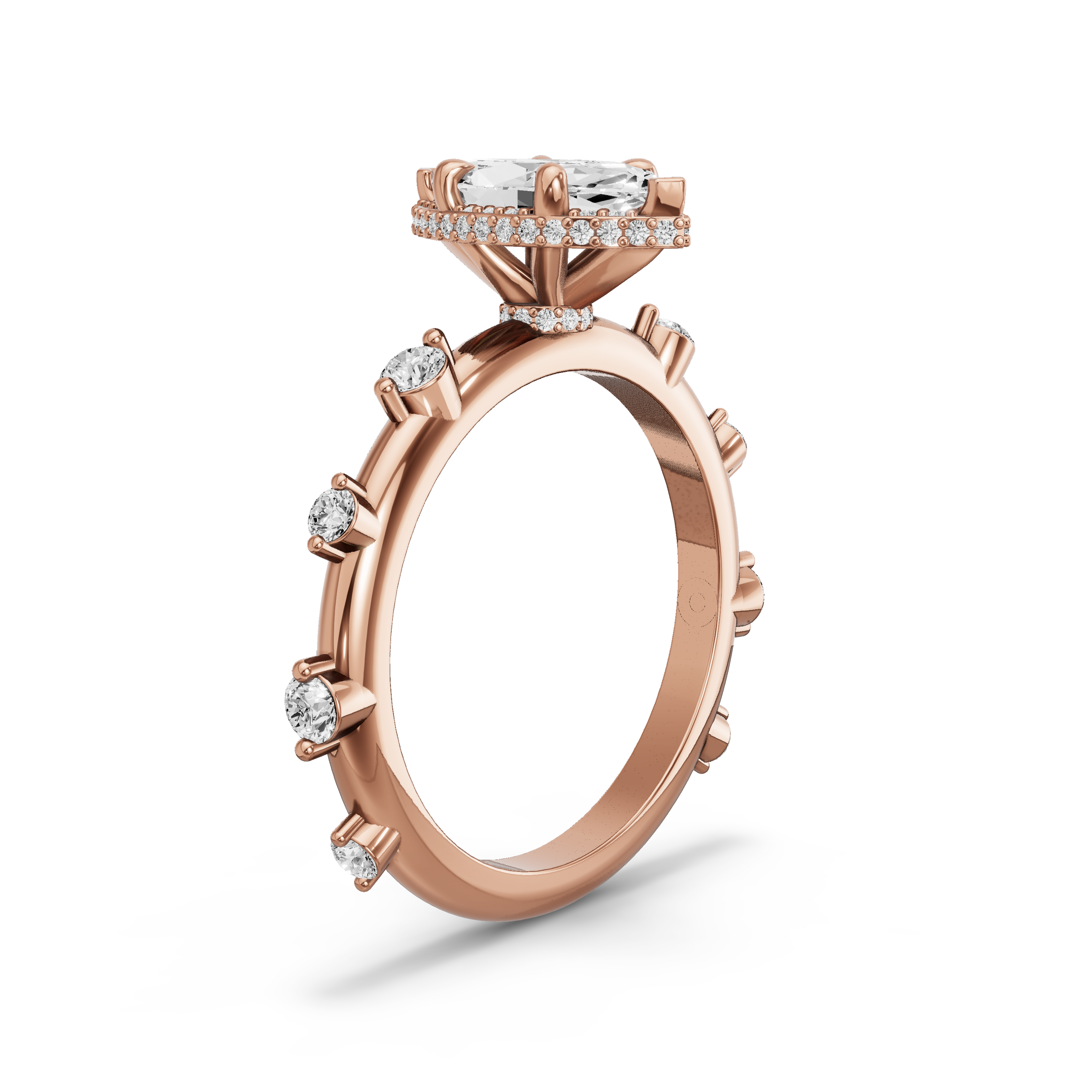 Image for Marquise Dual Halo Ring with Floating Station band in 10K Rose Gold