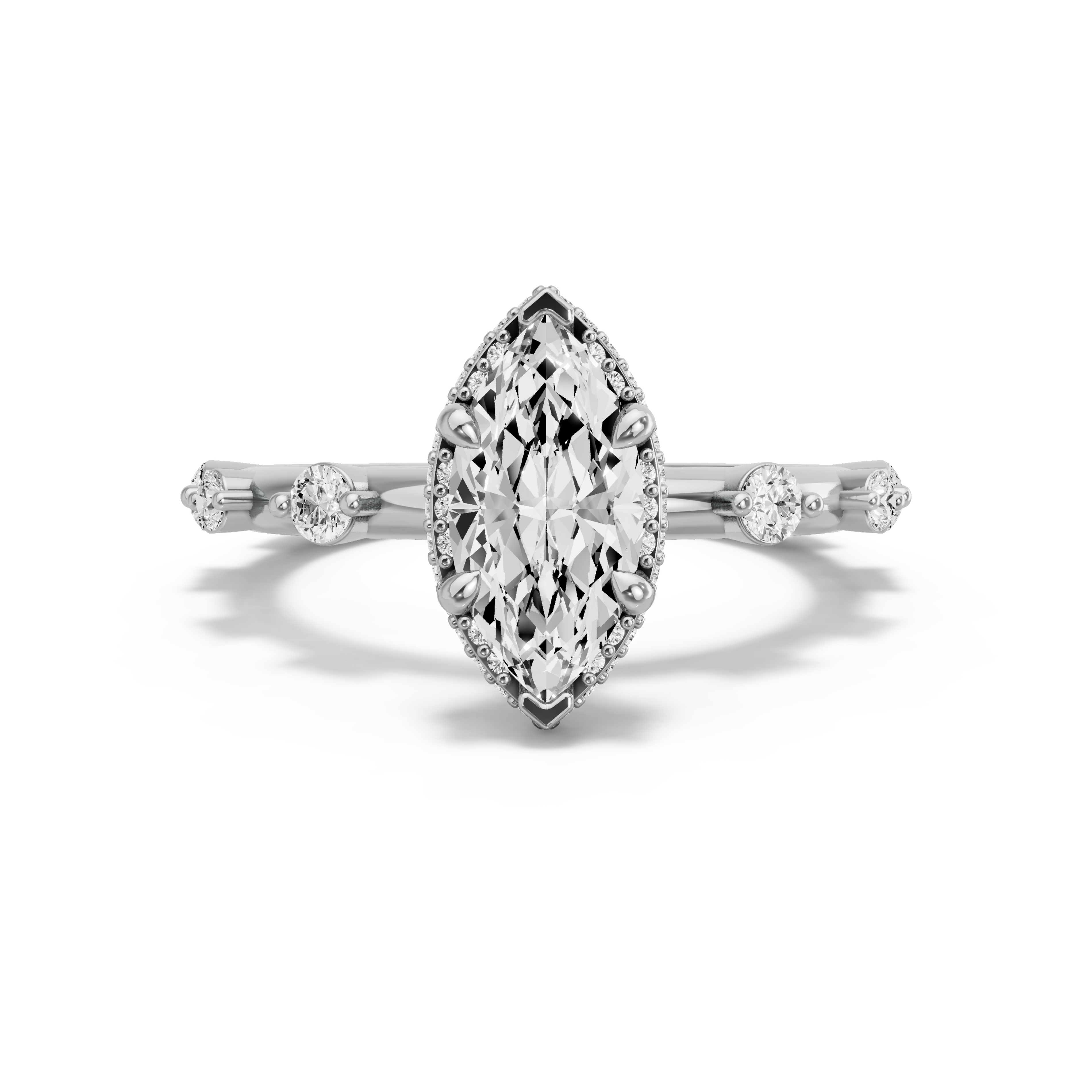 Image for Marquise Dual Halo Ring with Floating Station band in 14K White Gold