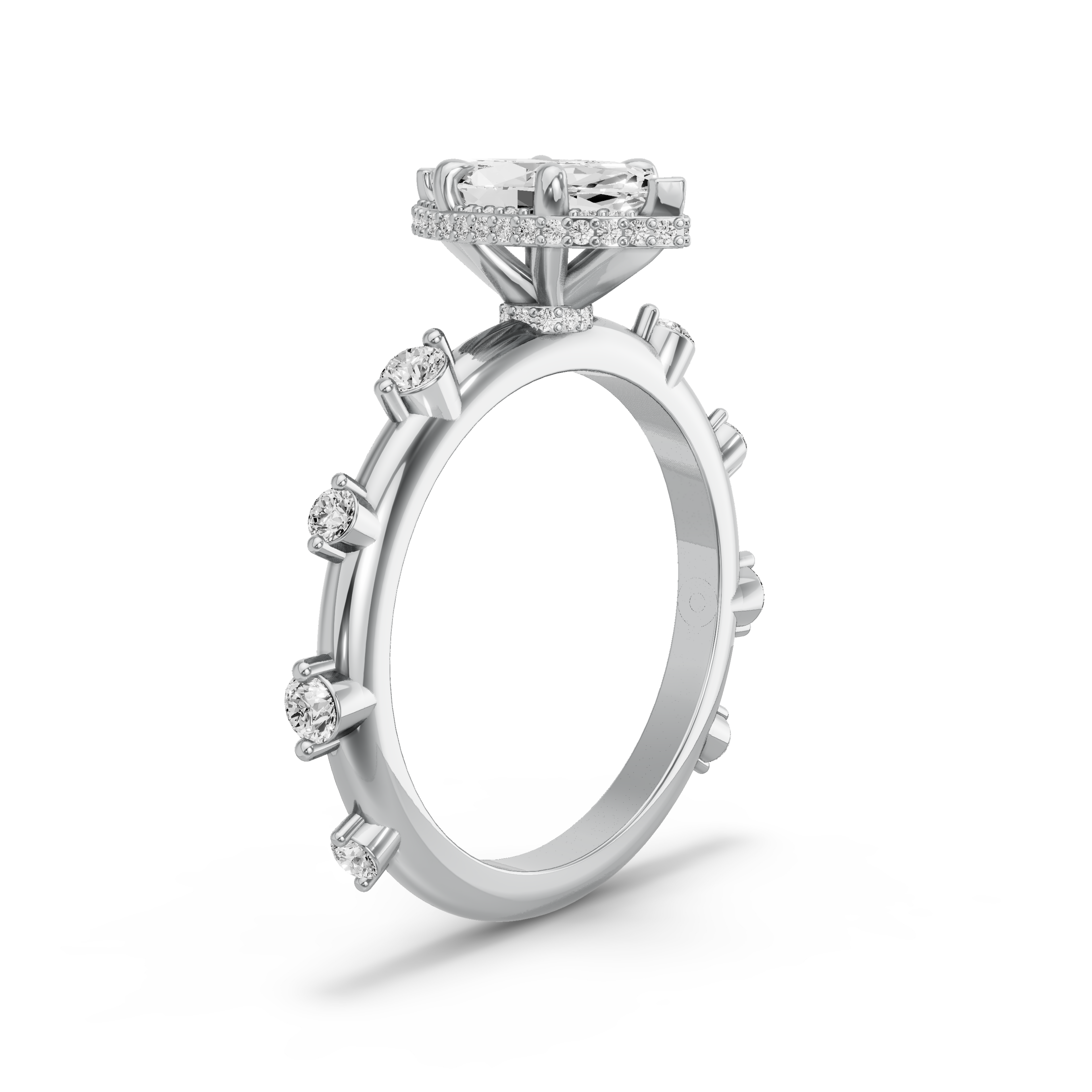 Image for Marquise Dual Halo Ring with Floating Station band in 10K White Gold