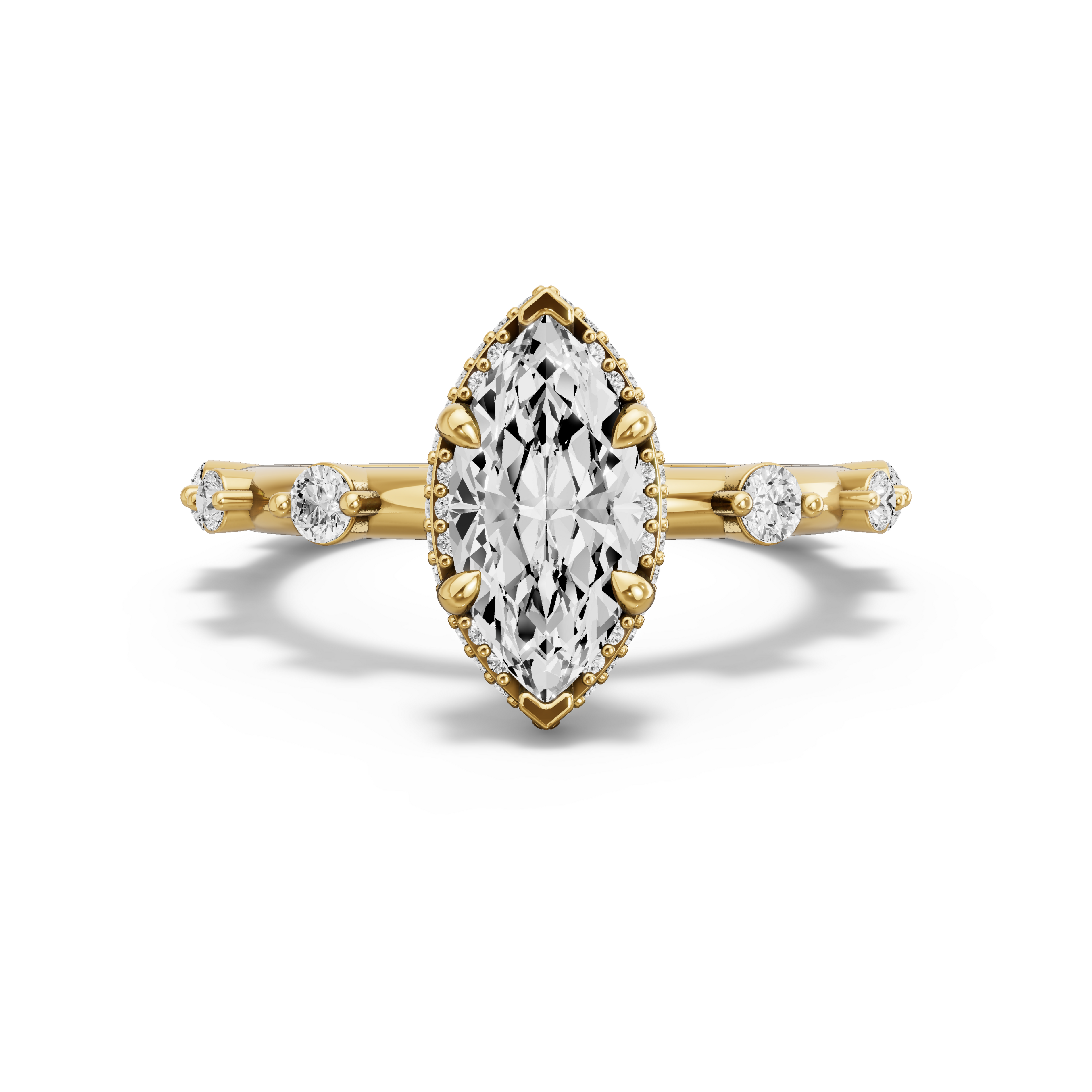Image for Marquise Dual Halo Ring with Floating Station band in 10K Yellow Gold