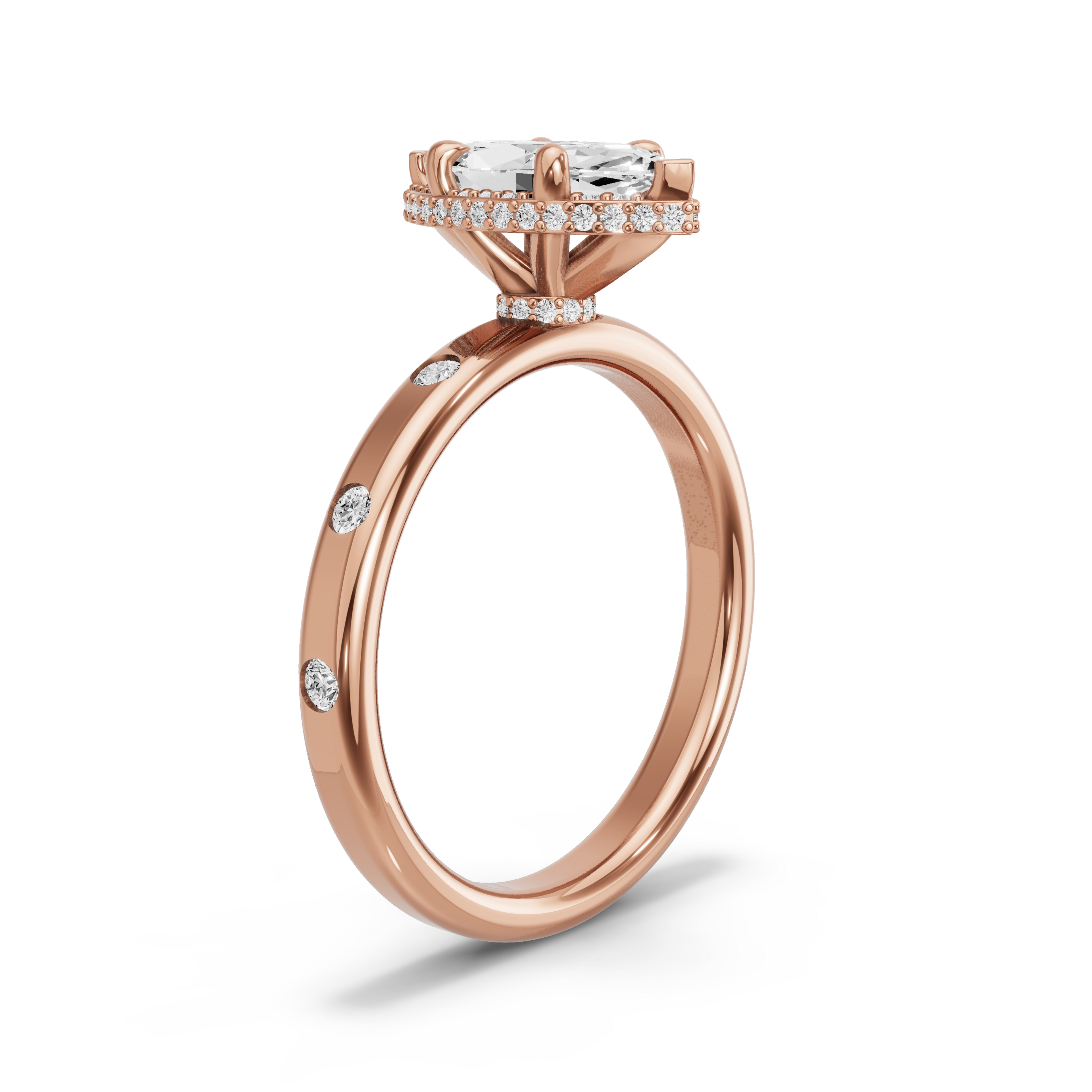 Image for Marquise Dual Halo Ring with Sleek Accent band in 18K Rose Gold