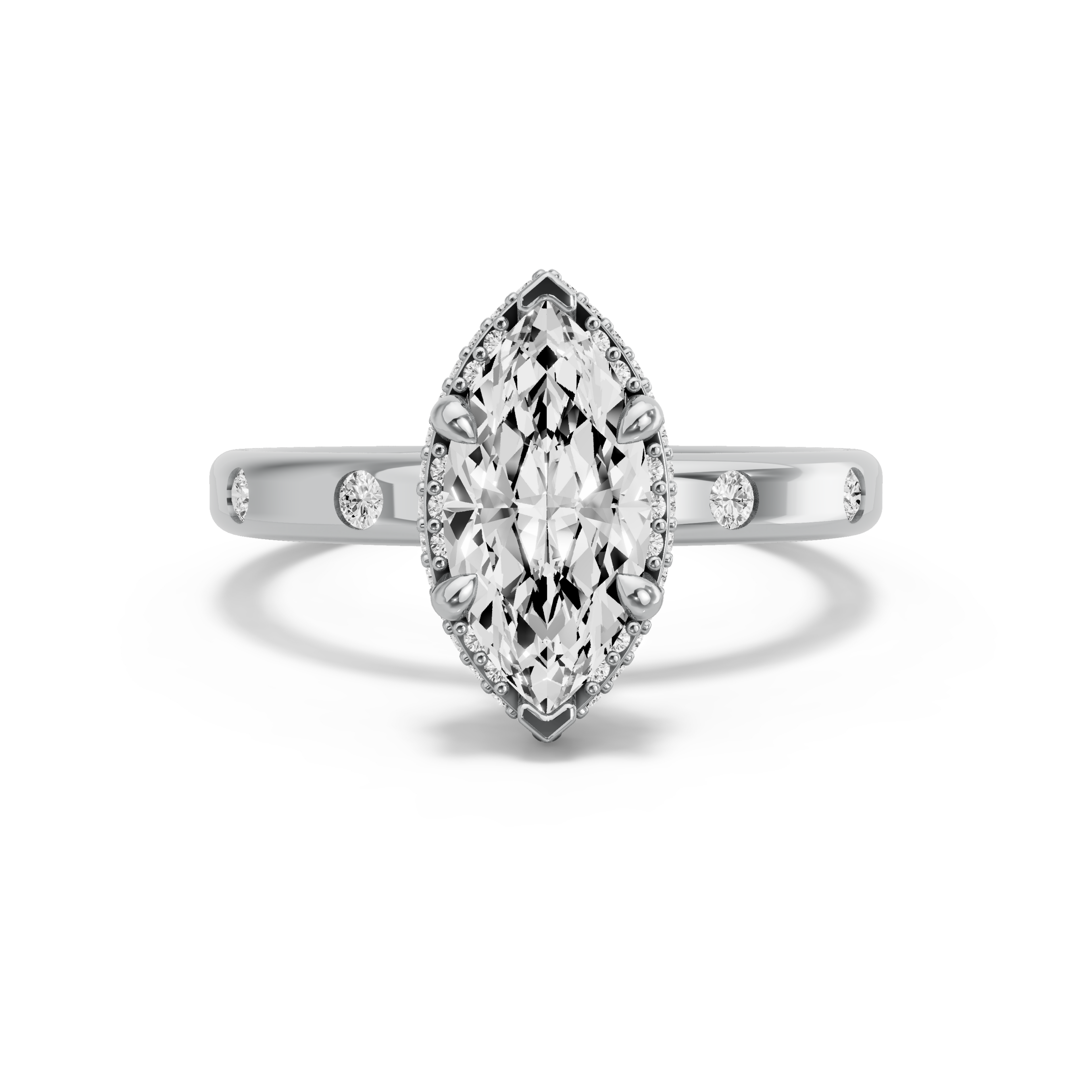 Image for Marquise Dual Halo Ring with Sleek Accent band in 950 Platinum
