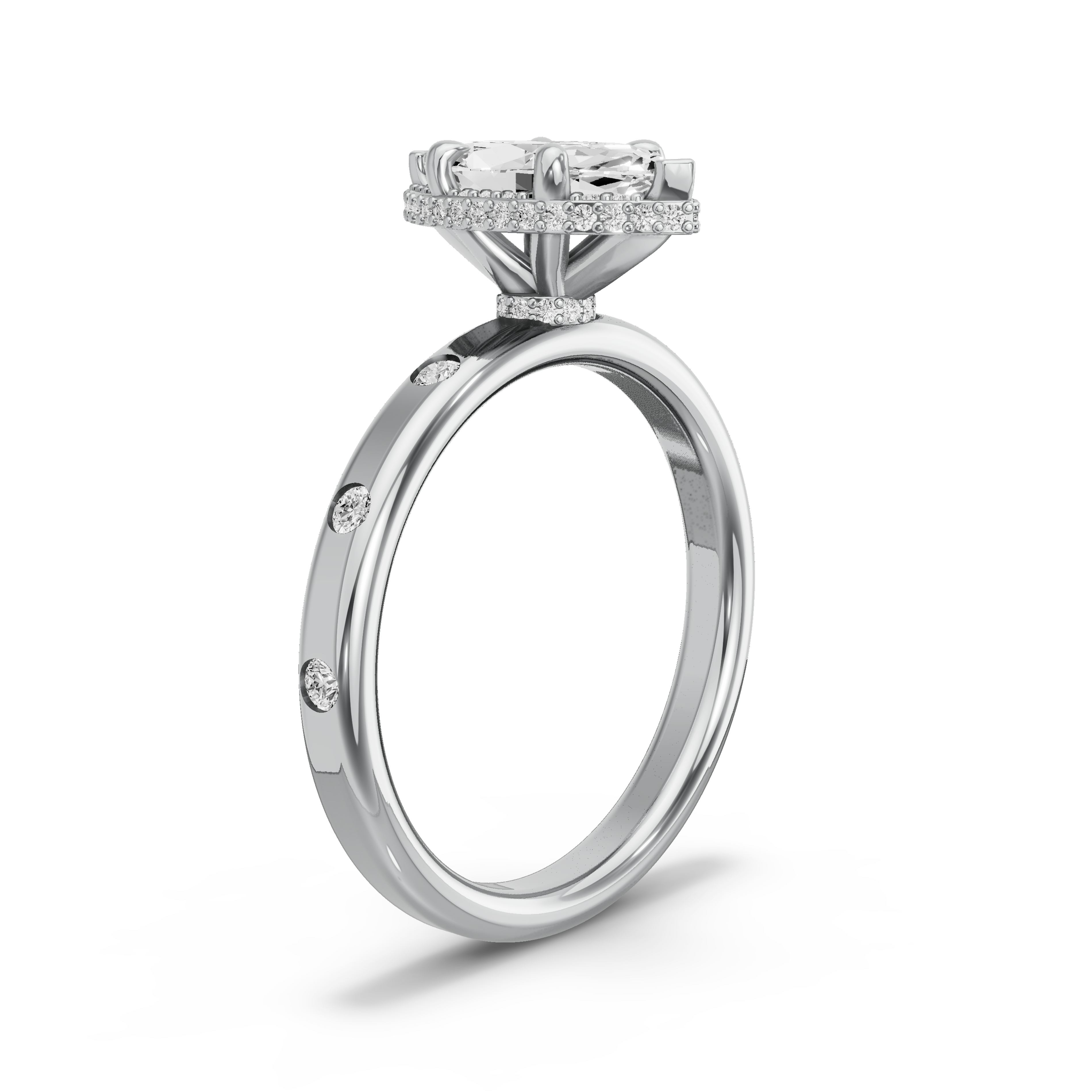 Image for Marquise Dual Halo Ring with Sleek Accent band in 14K White Gold