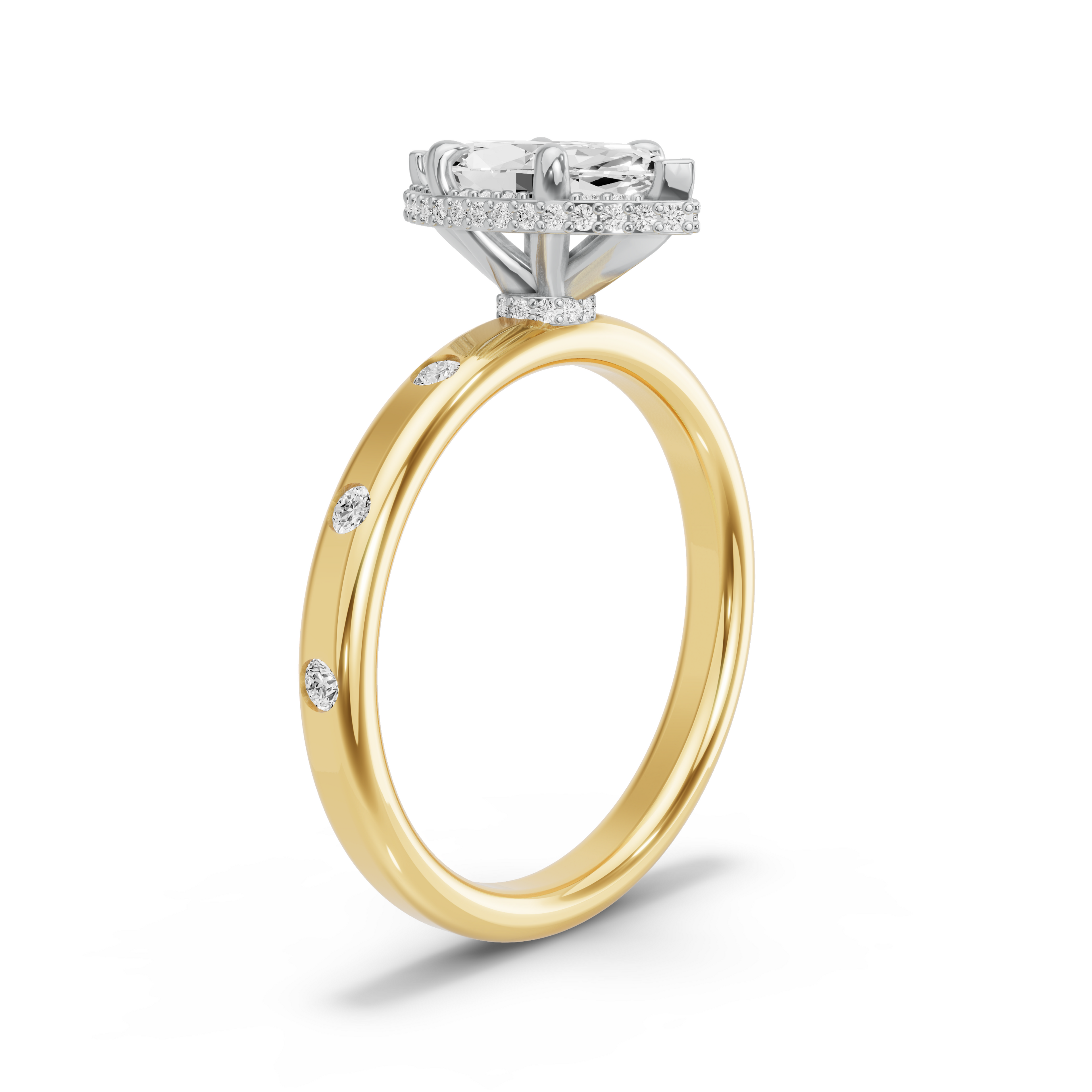 Image for Marquise Dual Halo Ring with Sleek Accent band in 14K Two Tone Yellow Gold