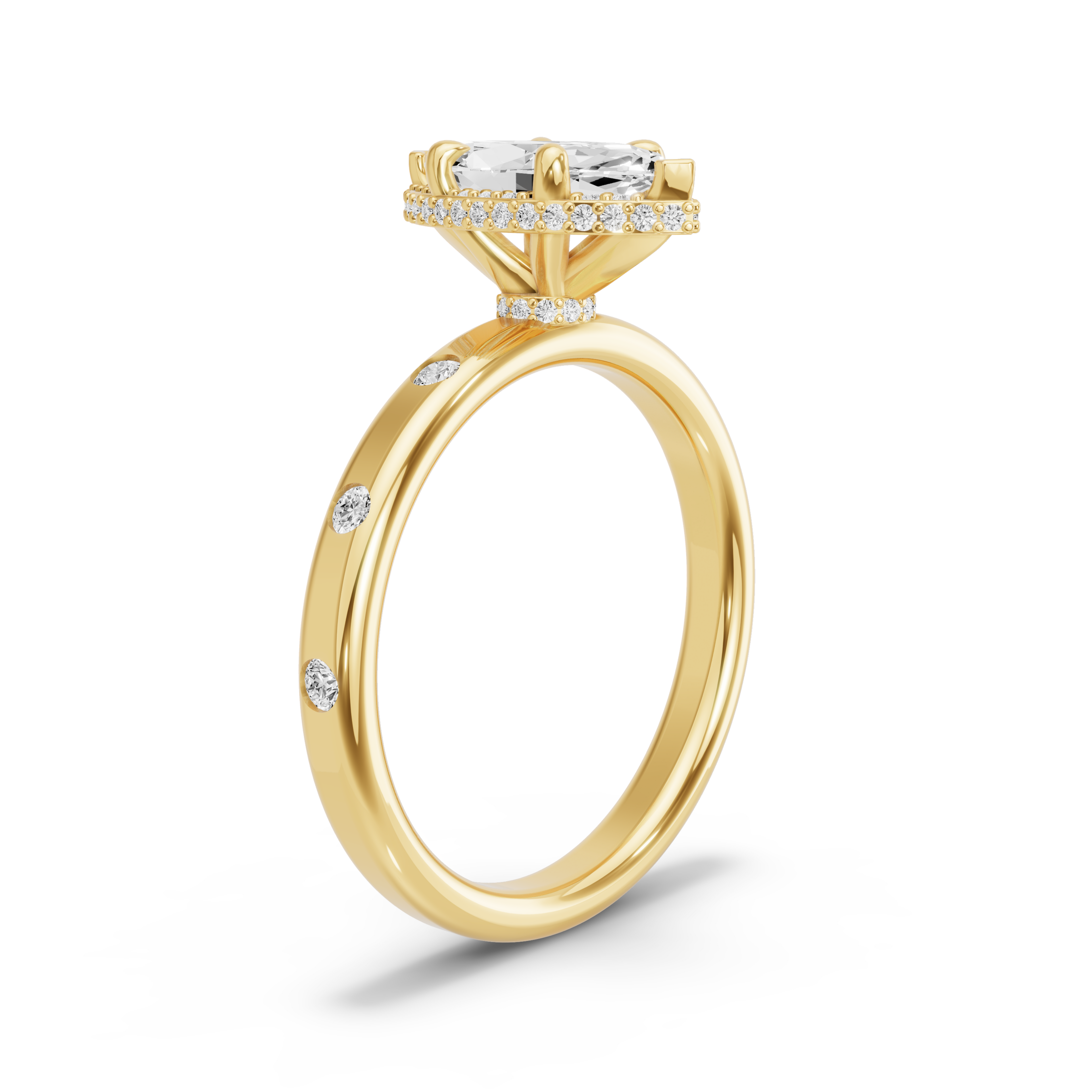 Image for Marquise Dual Halo Ring with Sleek Accent band in 14K Yellow Gold