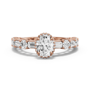 Image for Oval Dual Halo Ring with Alternating Baguette band