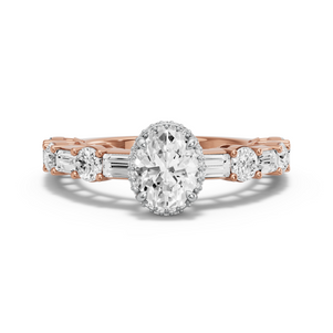 Image for Oval Dual Halo Ring with Alternating Baguette band
