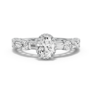 Image for Oval Dual Halo Ring with Alternating Baguette band