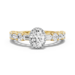 Image for Oval Dual Halo Ring with Alternating Baguette band