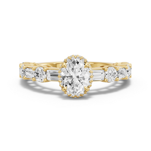 Image for Oval Dual Halo Ring with Alternating Baguette band