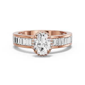 Image for Oval Dual Halo Ring with Baguette Channel band
