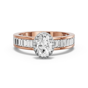 Image for Oval Dual Halo Ring with Baguette Channel band
