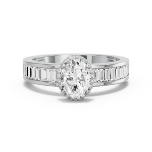 Image for Oval Dual Halo Ring with Baguette Channel band