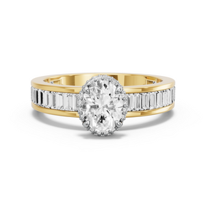 Image for Oval Dual Halo Ring with Baguette Channel band