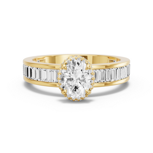 Image for Oval Dual Halo Ring with Baguette Channel band