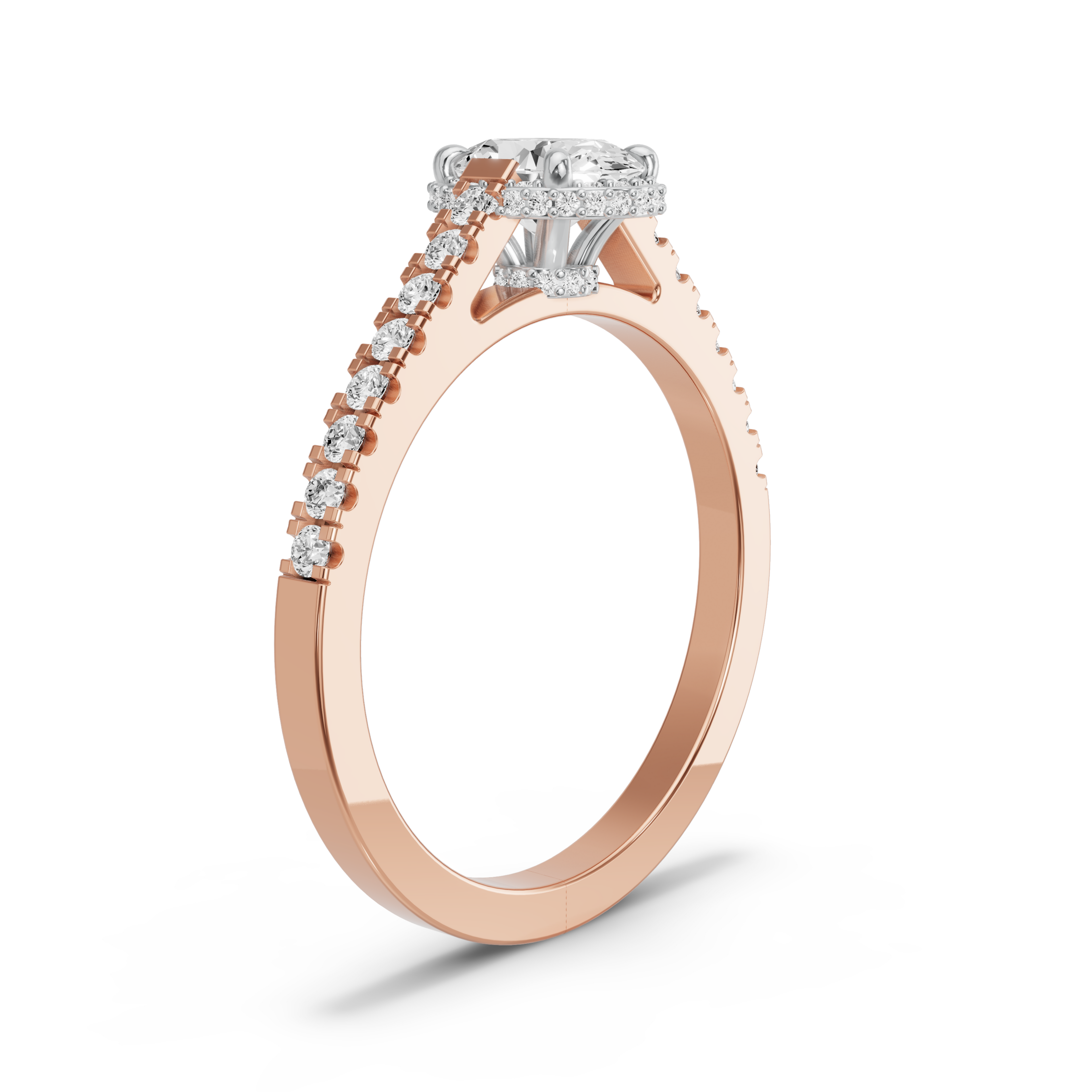 Image for Oval Dual Halo Ring with Cathedral Pave band in 10K Two Tone Rose Gold