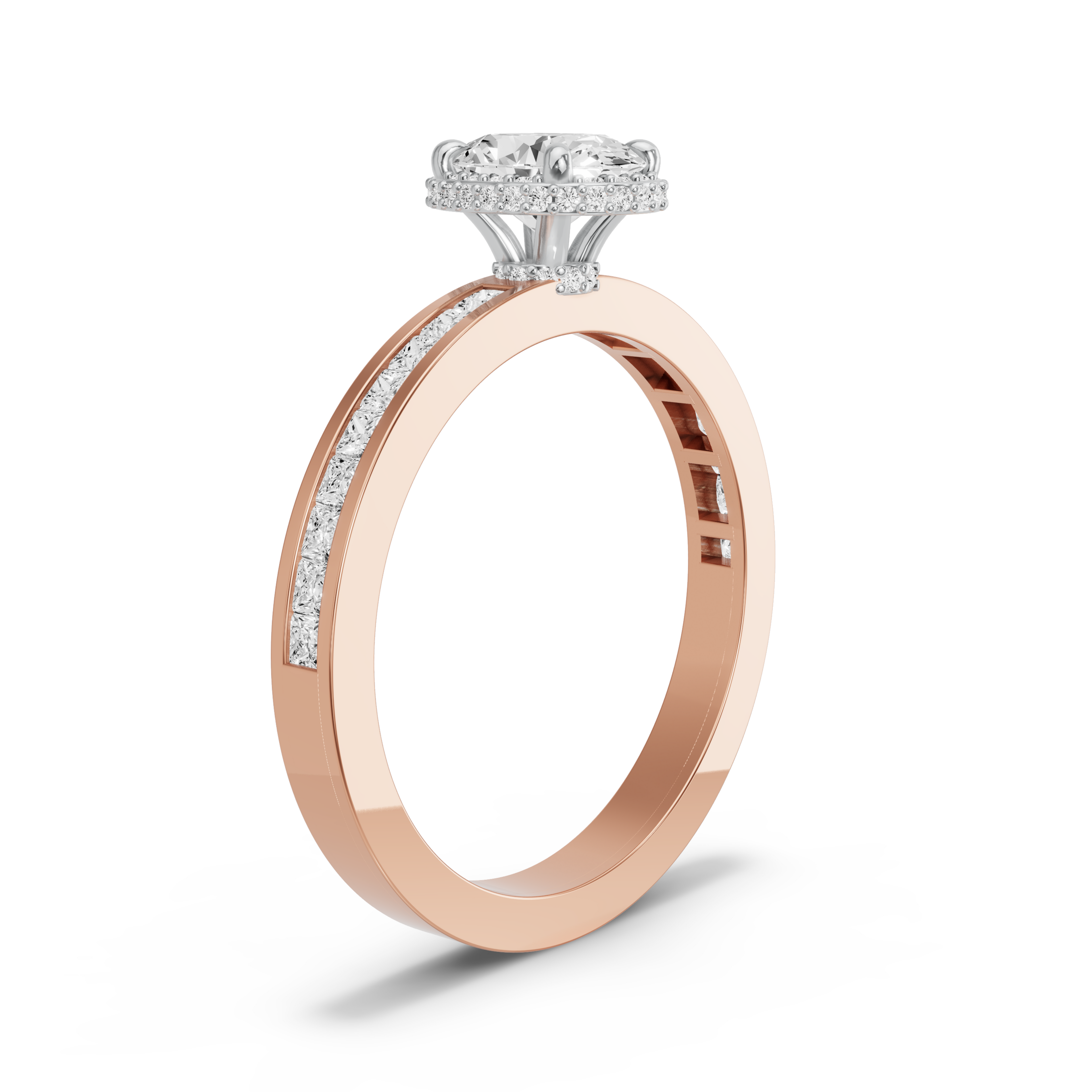 Image for Oval Dual Halo Ring with Channel band in 10K Two Tone Rose Gold