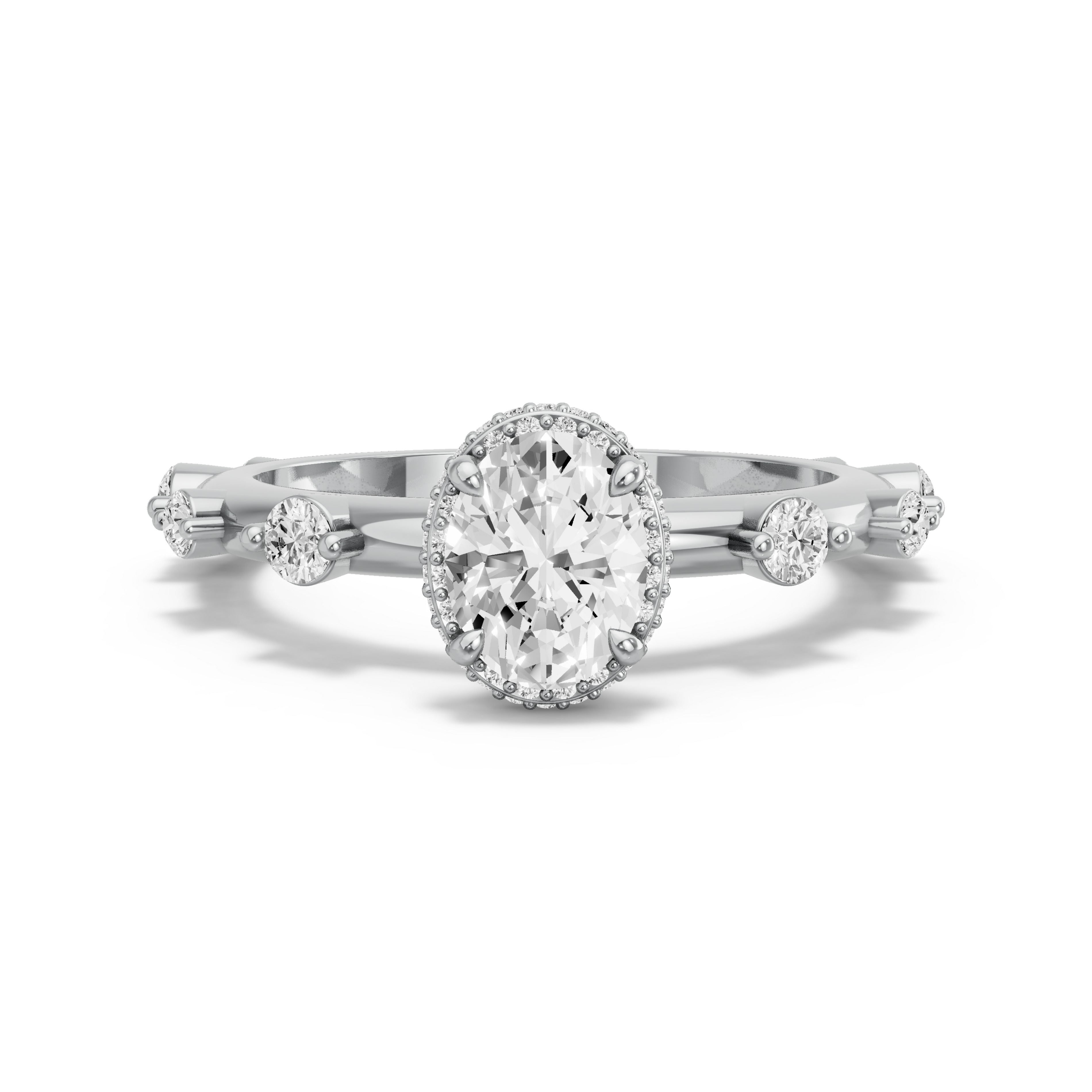 Image for Oval Dual Halo Ring with Floating Station band in 14K White Gold