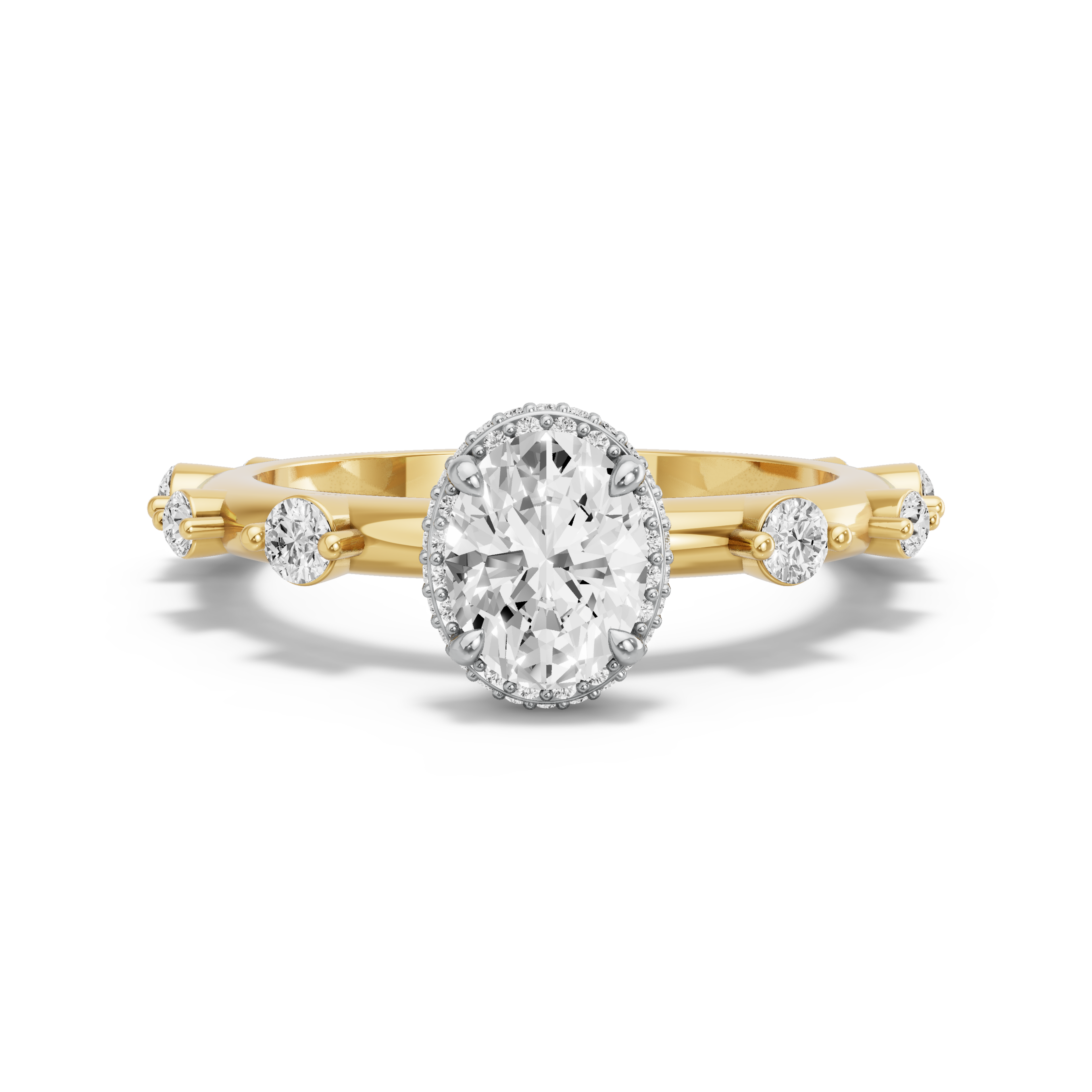 Image for Oval Dual Halo Ring with Floating Station band in 18K Two Tone Yellow Gold