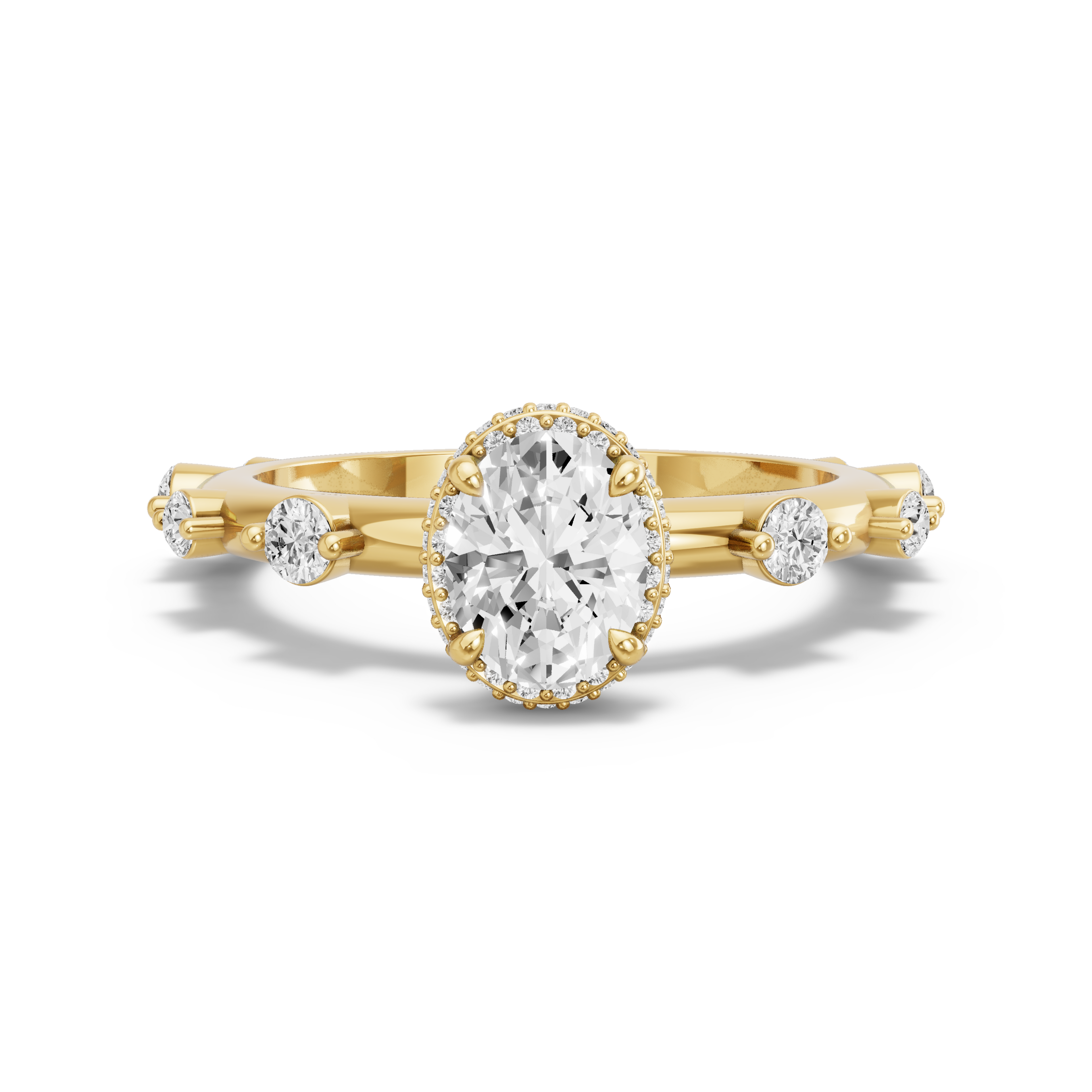 Image for Oval Dual Halo Ring with Floating Station band in 14K Yellow Gold