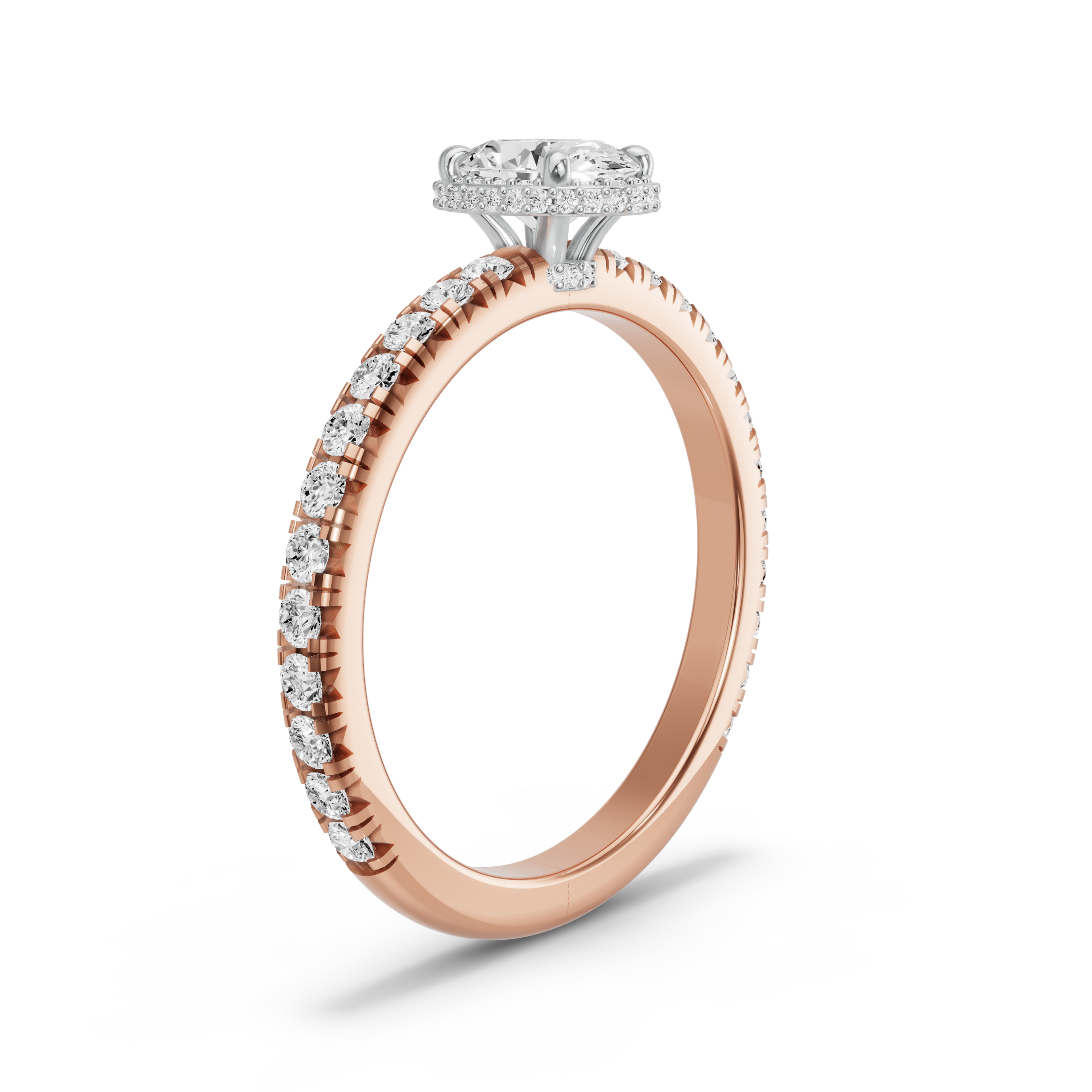 Image for Oval Dual Halo Ring with French Pave band in 18K Two Tone Rose Gold