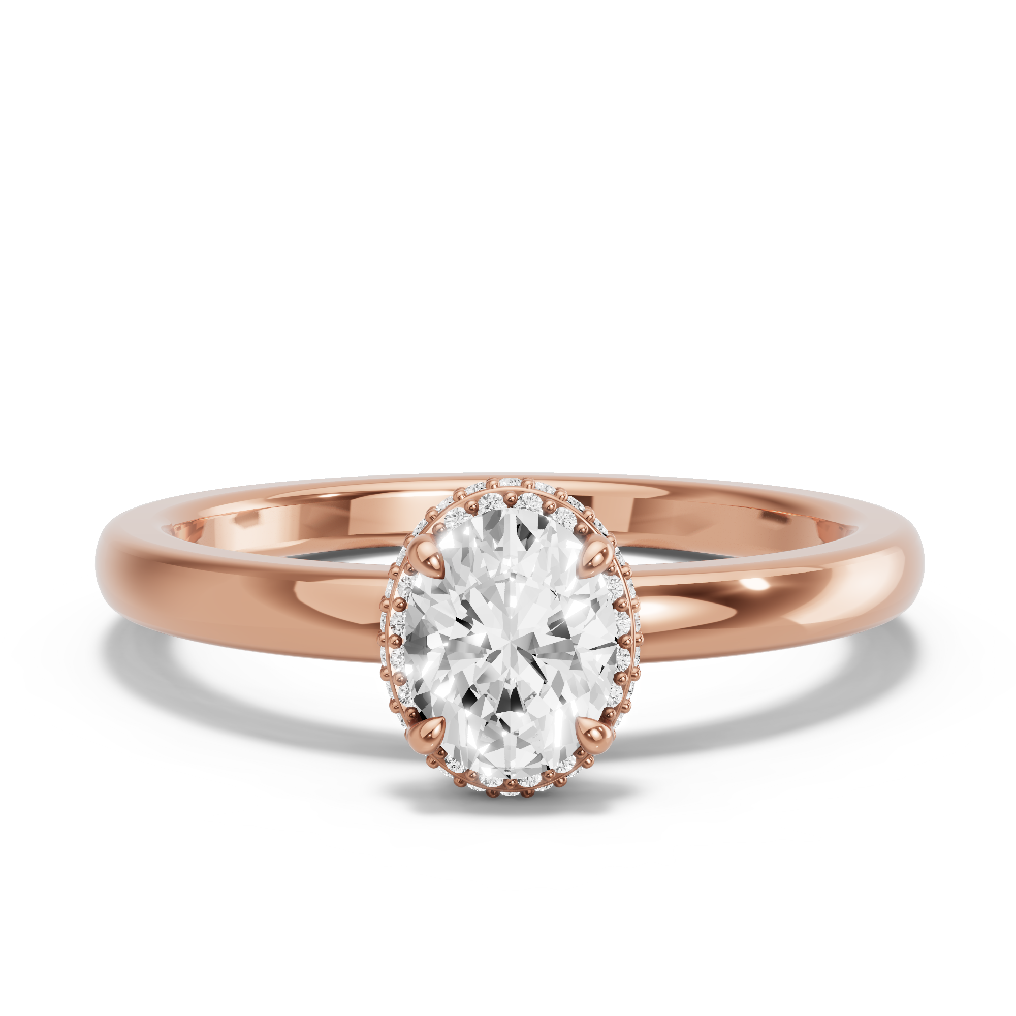 Image for Oval Dual Halo Ring with Solitaire band in 10K Rose Gold