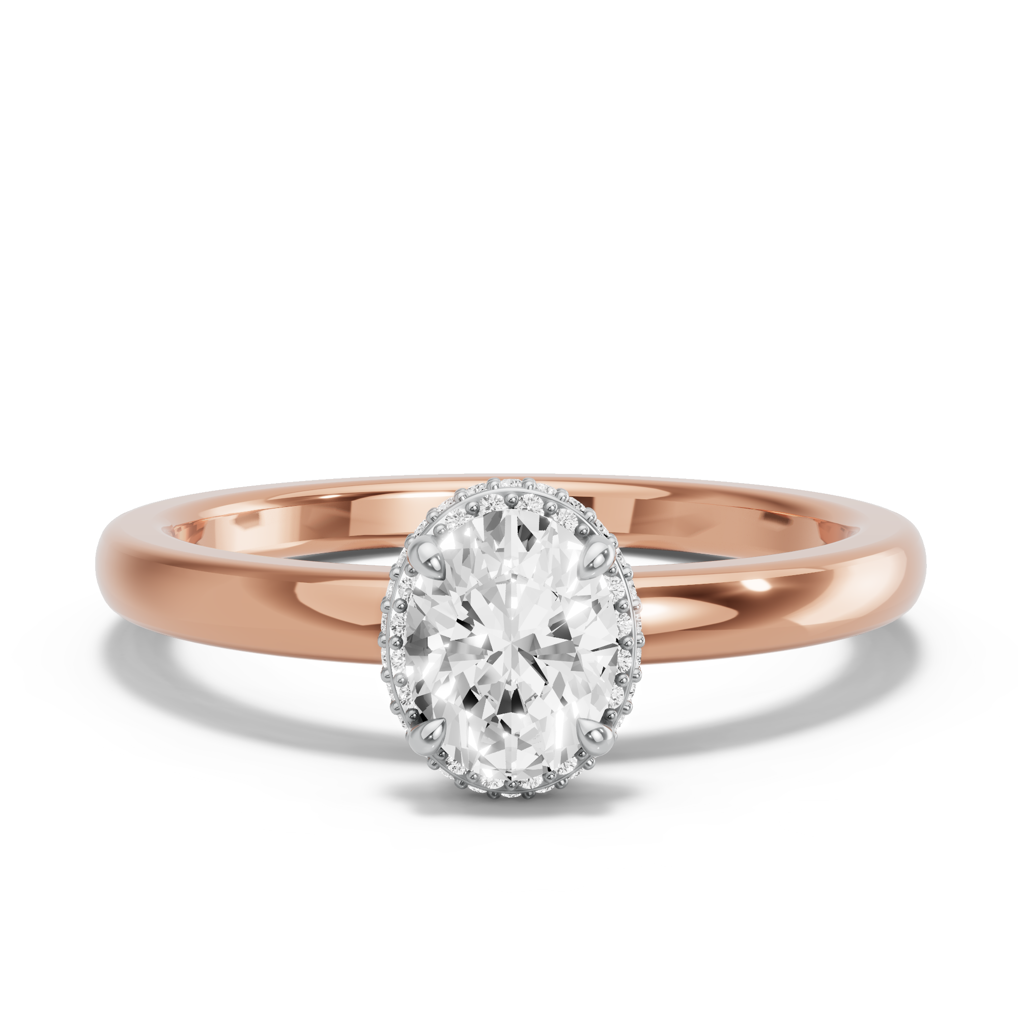 Image for Oval Dual Halo Ring with Solitaire band in 14K Two Tone Rose Gold