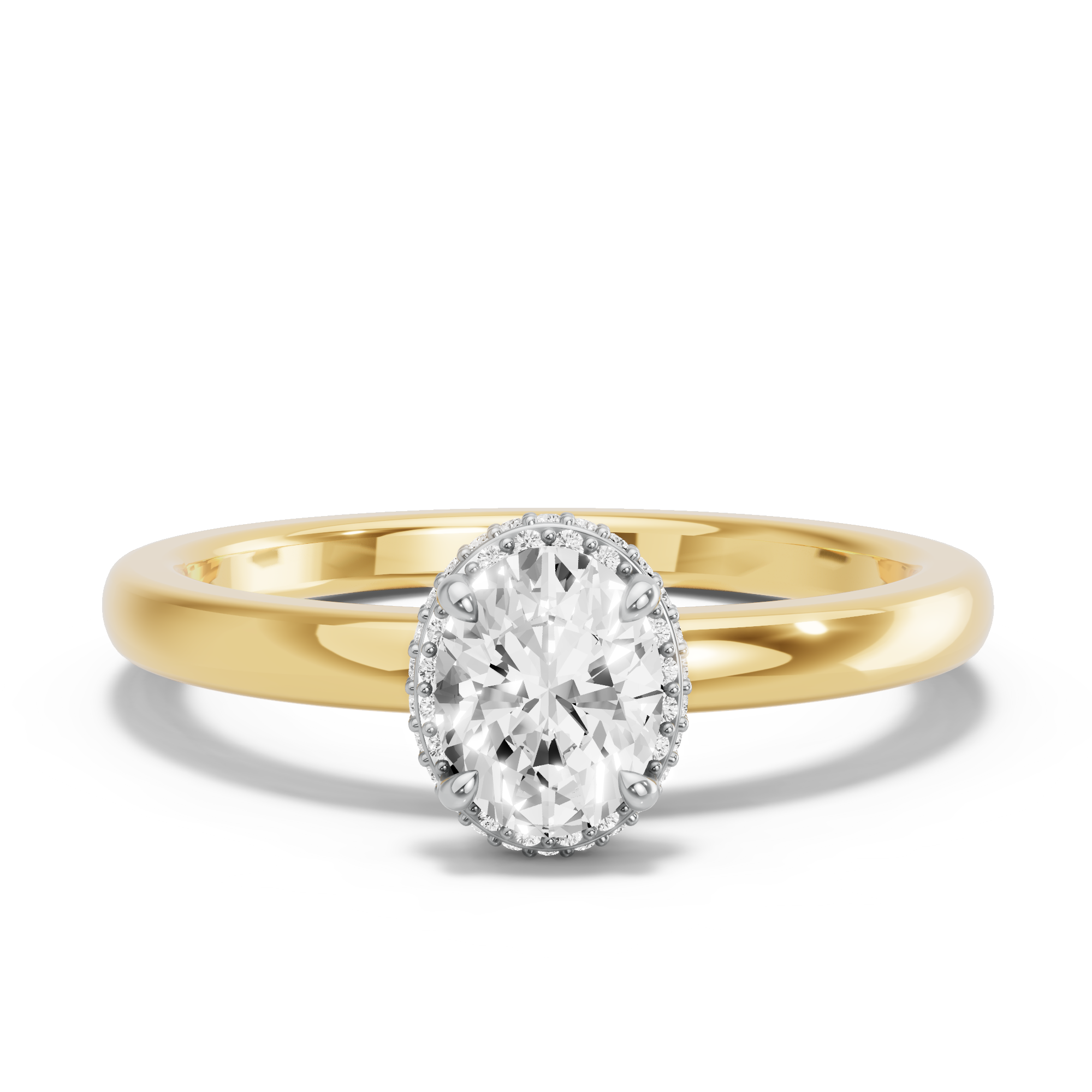 Image for Oval Dual Halo Ring with Solitaire band in 14K Two Tone Yellow Gold