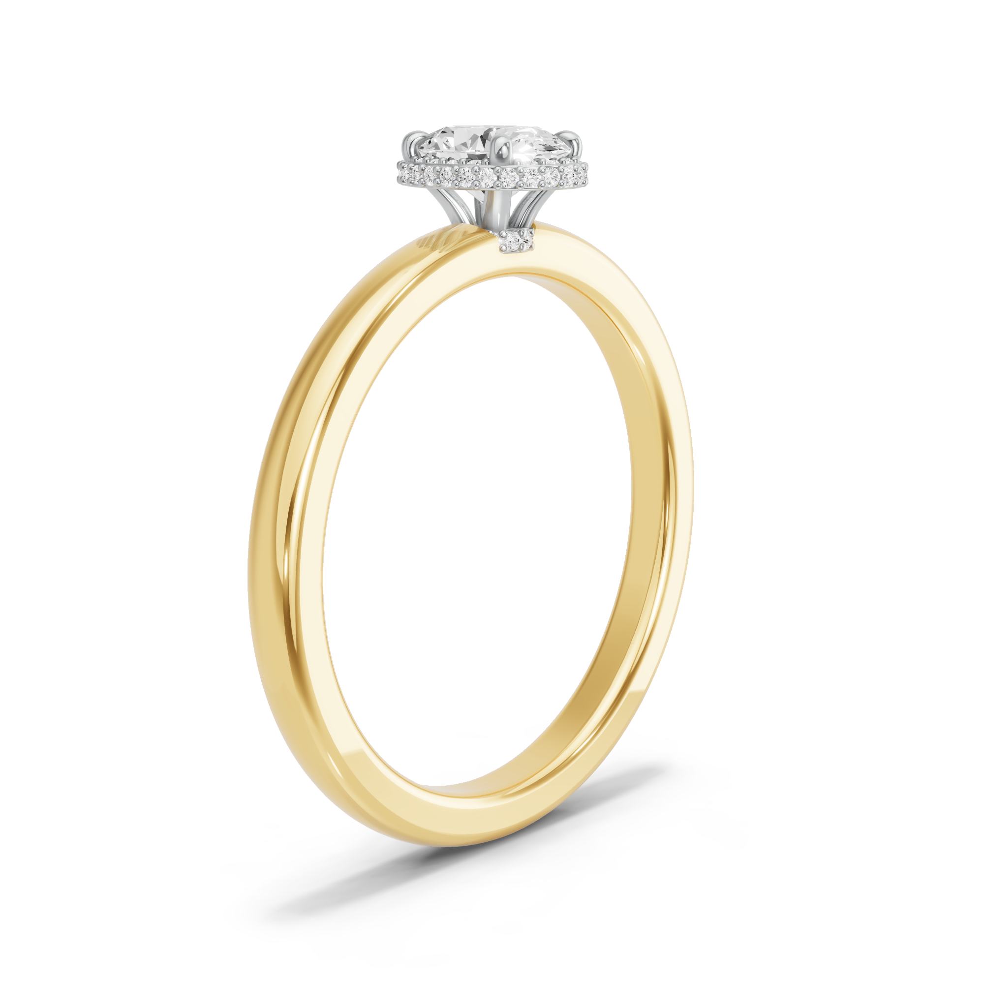 Image for Oval Dual Halo Ring with Solitaire band in 10K Two Tone Yellow Gold