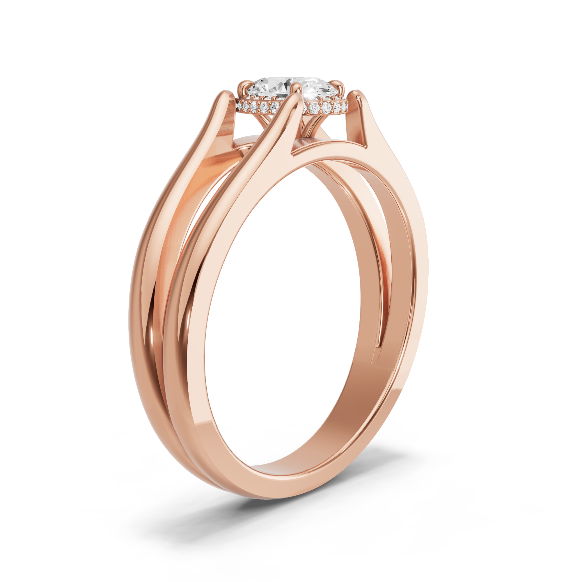 Image for Oval Dual Halo Ring with Split Ring Solitaire band in 18K Rose Gold