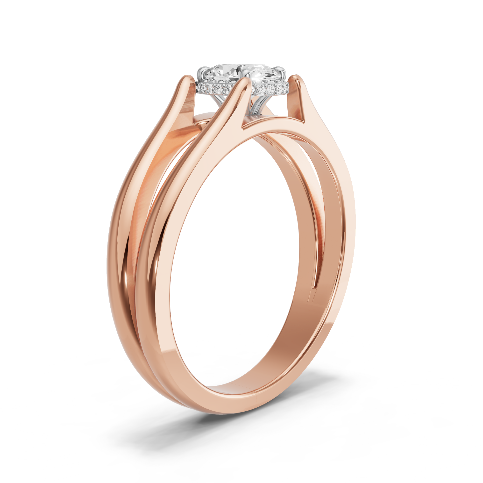 Image for Oval Dual Halo Ring with Split Ring Solitaire band in 10K Two Tone Rose Gold