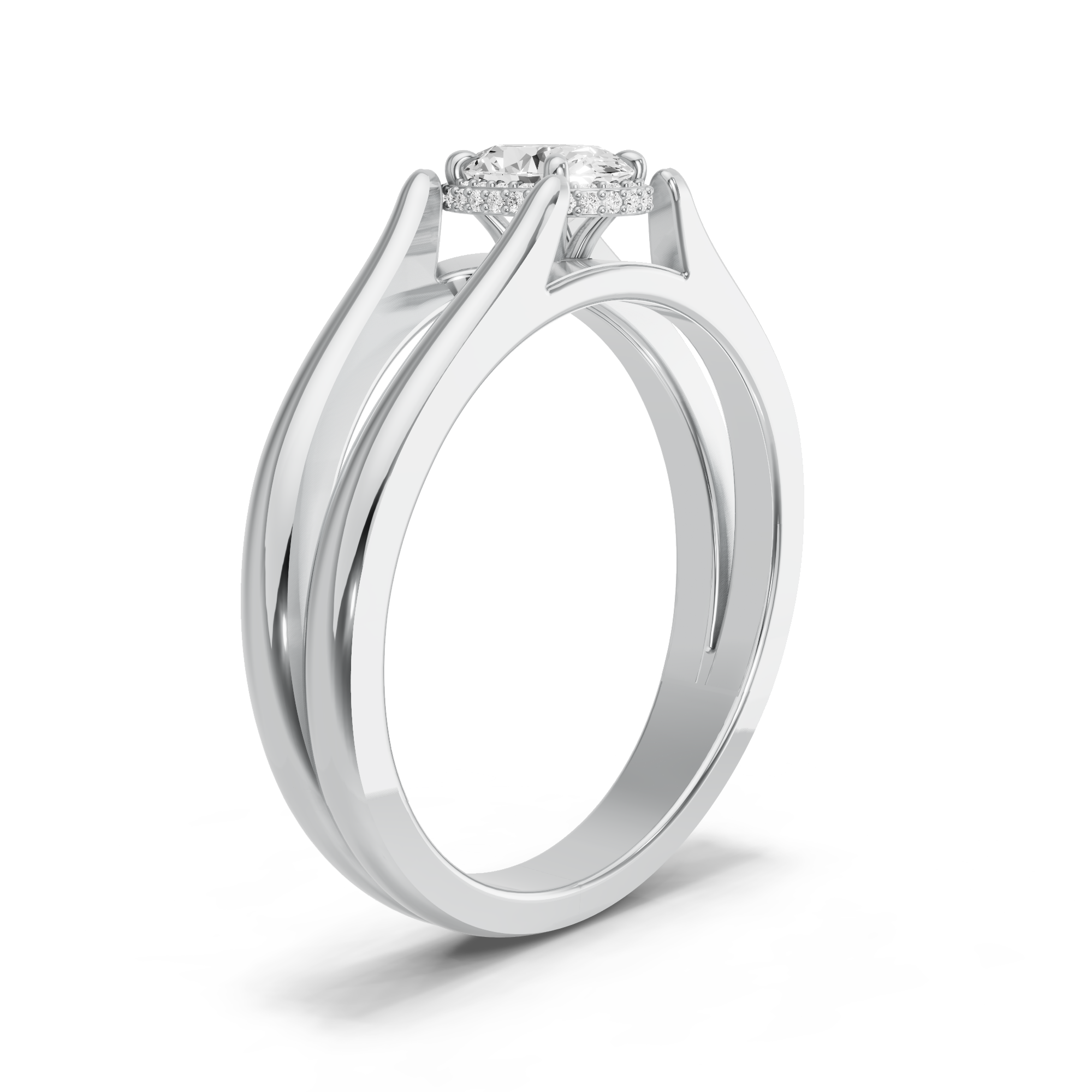 Image for Oval Dual Halo Ring with Split Ring Solitaire band in 18K White Gold