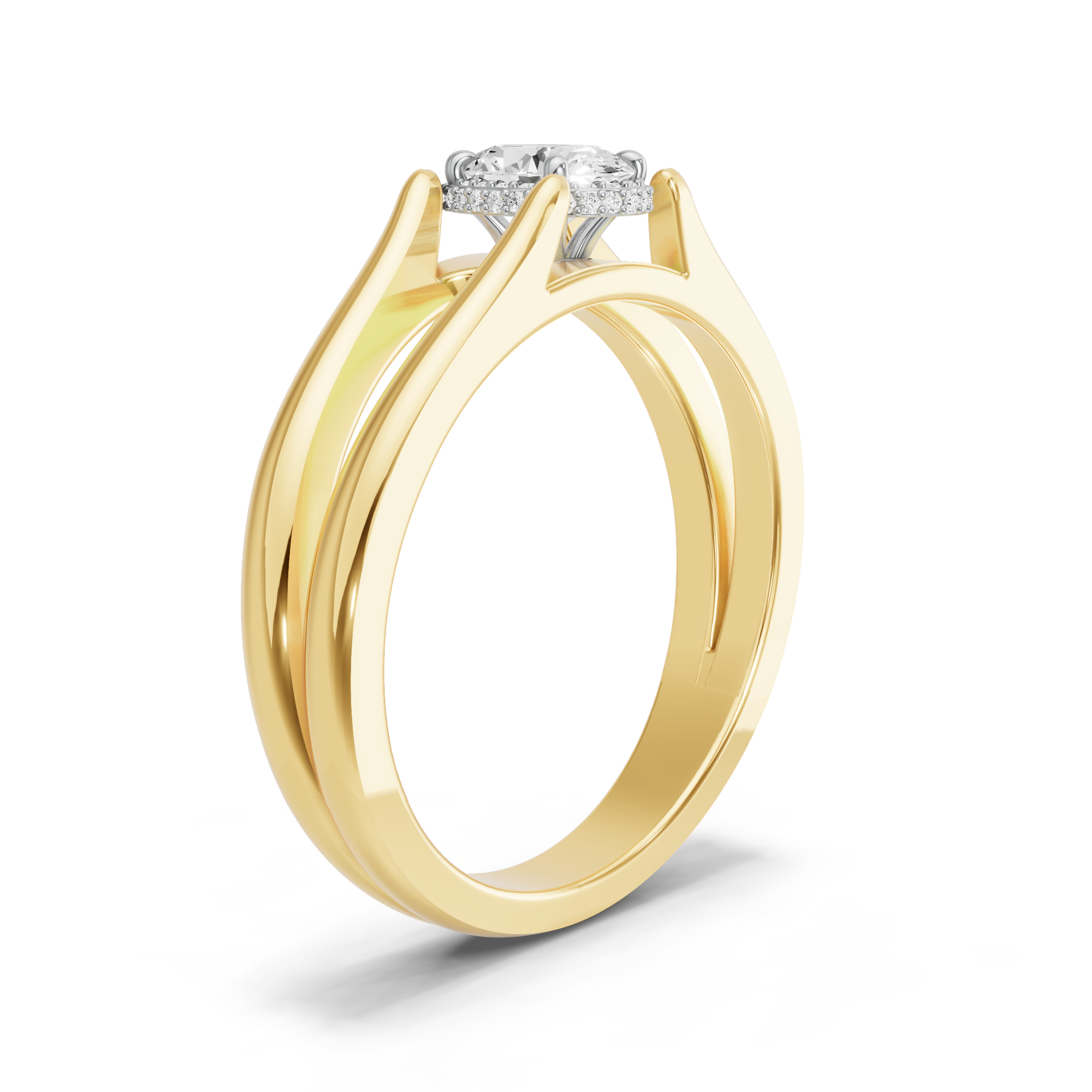 Image for Oval Dual Halo Ring with Split Ring Solitaire band in 18K Two Tone Yellow Gold