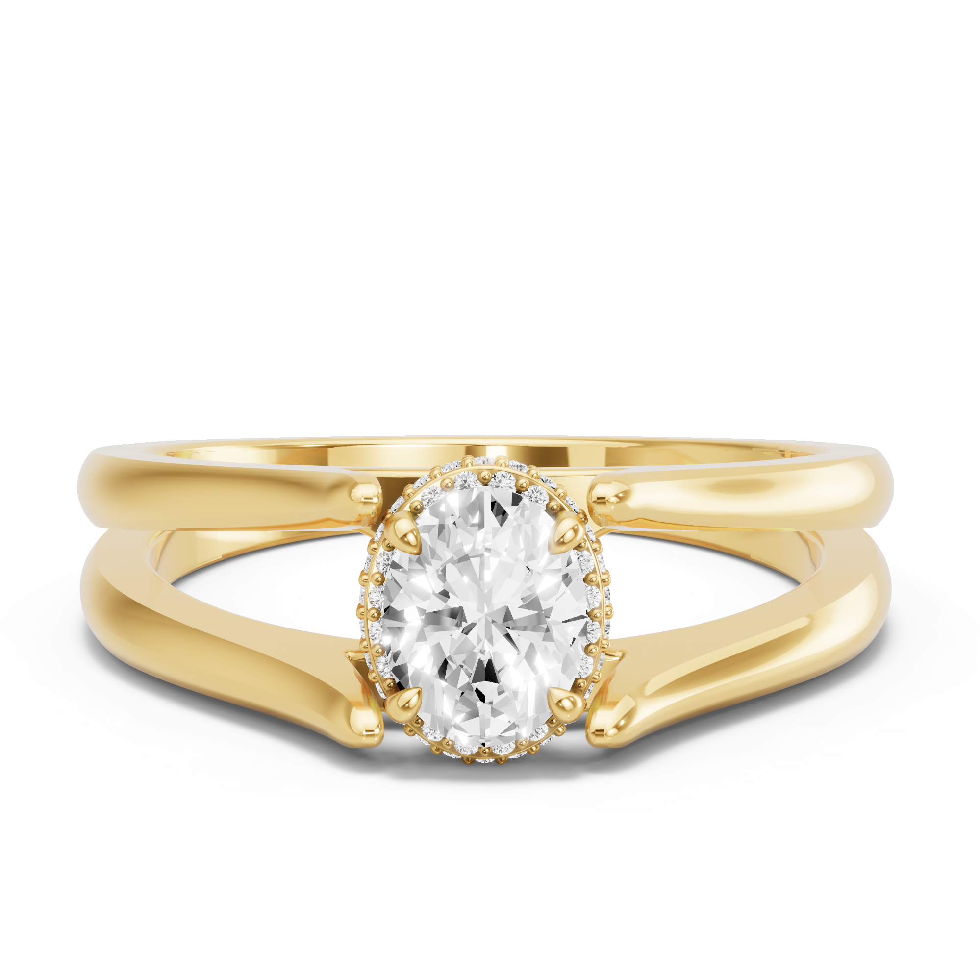 Image for Oval Dual Halo Ring with Split Ring Solitaire band in 10K Yellow Gold