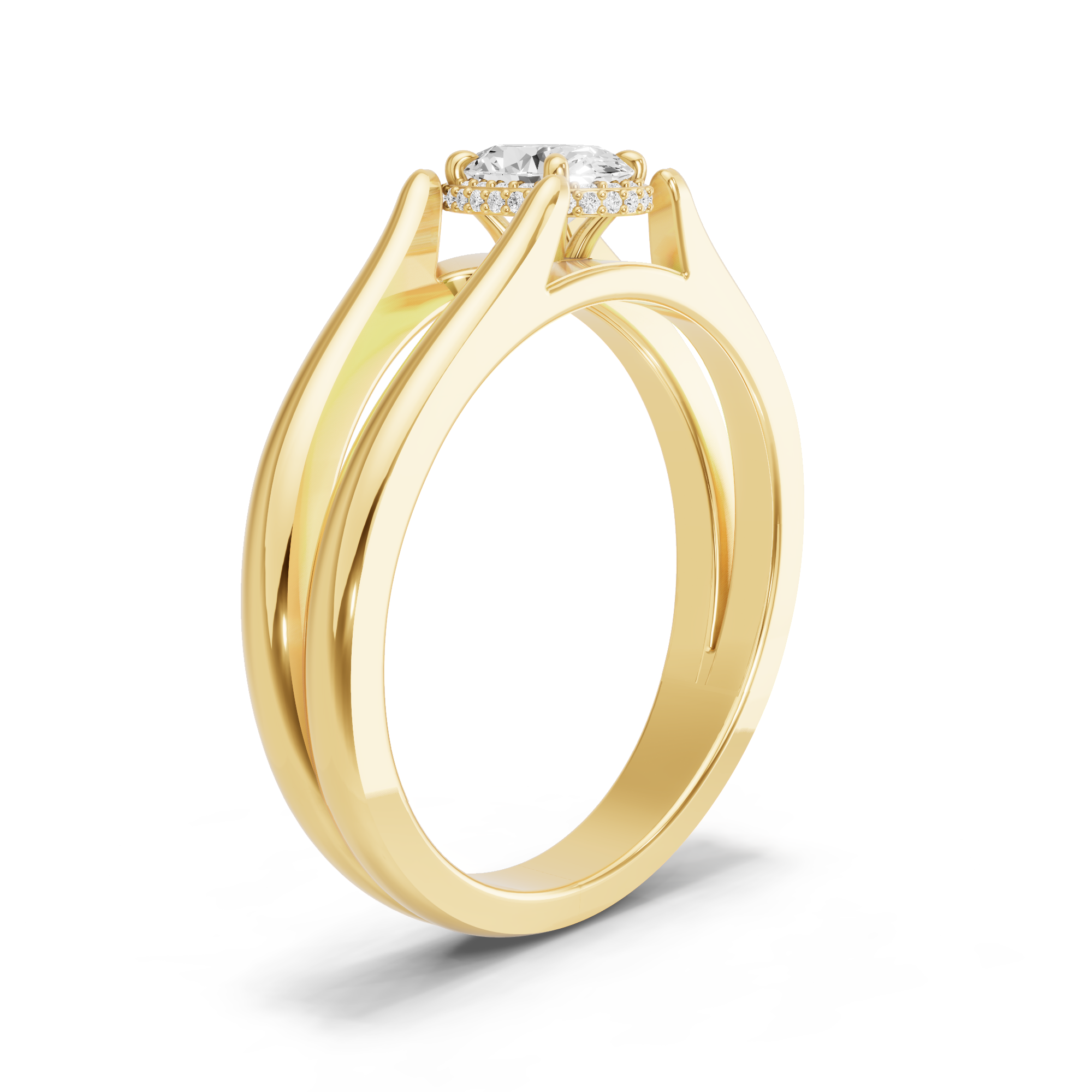 Image for Oval Dual Halo Ring with Split Ring Solitaire band in 18K Yellow Gold