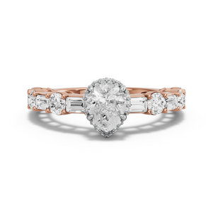 Image for Pear Dual Halo Ring with Alternating Baguette band