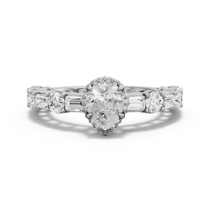 Image for Pear Dual Halo Ring with Alternating Baguette band