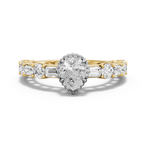 Image for Pear Dual Halo Ring with Alternating Baguette band