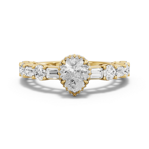 Image for Pear Dual Halo Ring with Alternating Baguette band