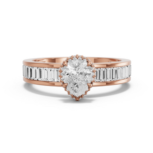 Image for Pear Dual Halo Ring with Baguette Channel band in 18K Rose Gold