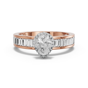 Image for Pear Dual Halo Ring with Baguette Channel band