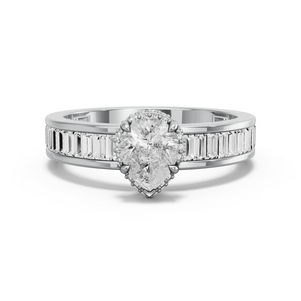 Image for Pear Dual Halo Ring with Baguette Channel band
