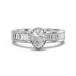 Image for Pear Dual Halo Ring with Baguette Channel band in 14K White Gold