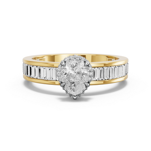 Image for Pear Dual Halo Ring with Baguette Channel band