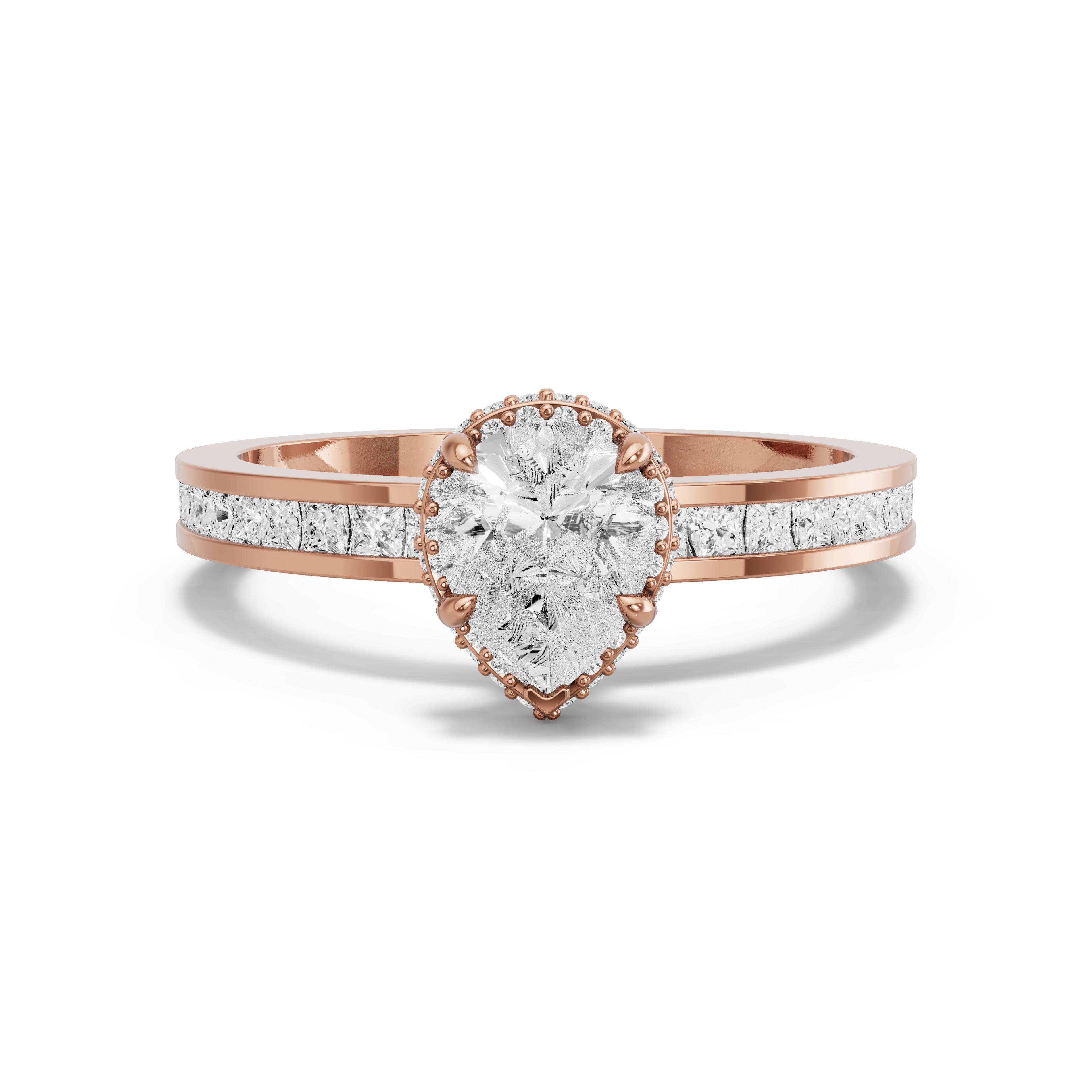Image for Pear Dual Halo Ring with Channel band