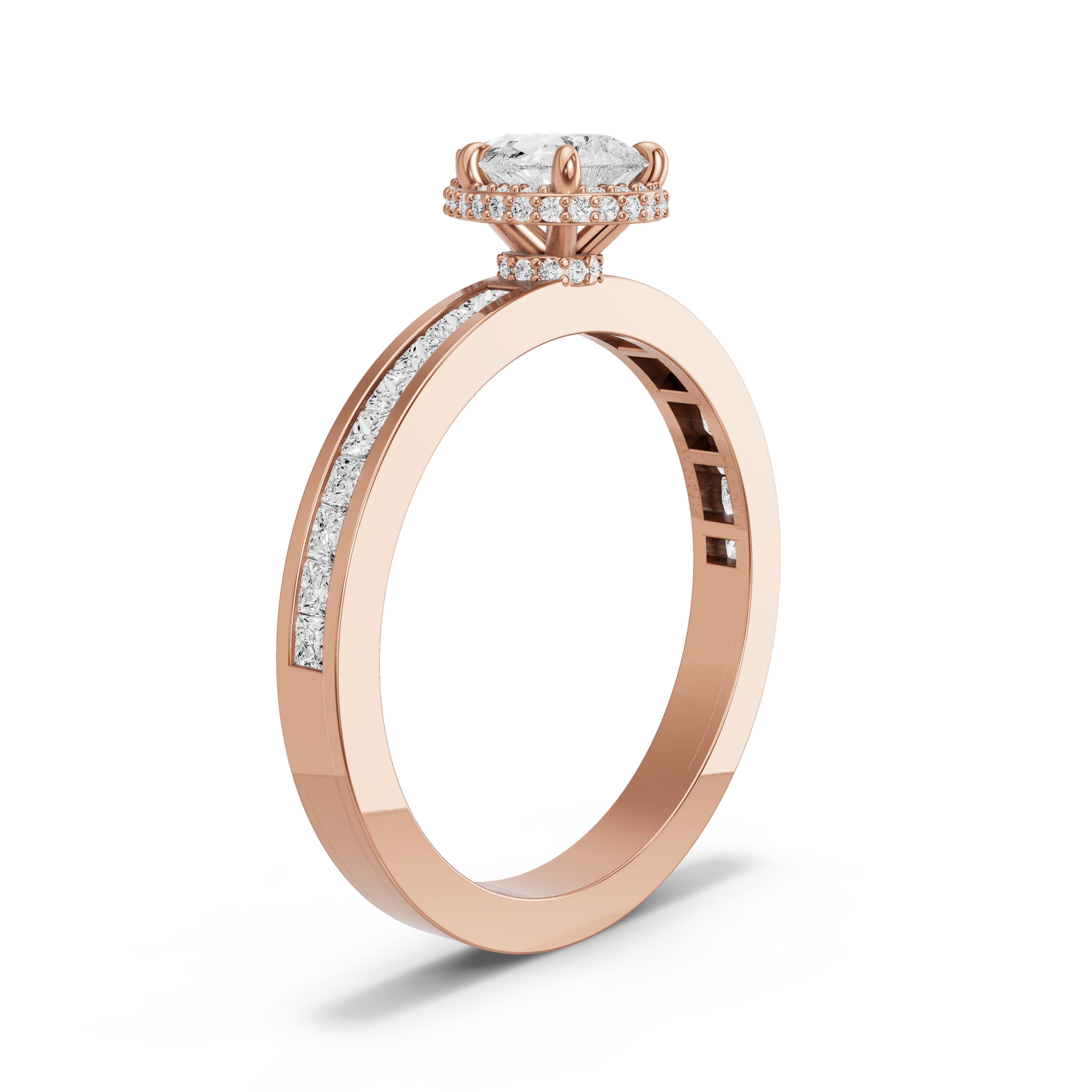 Image for Pear Dual Halo Ring with Channel band