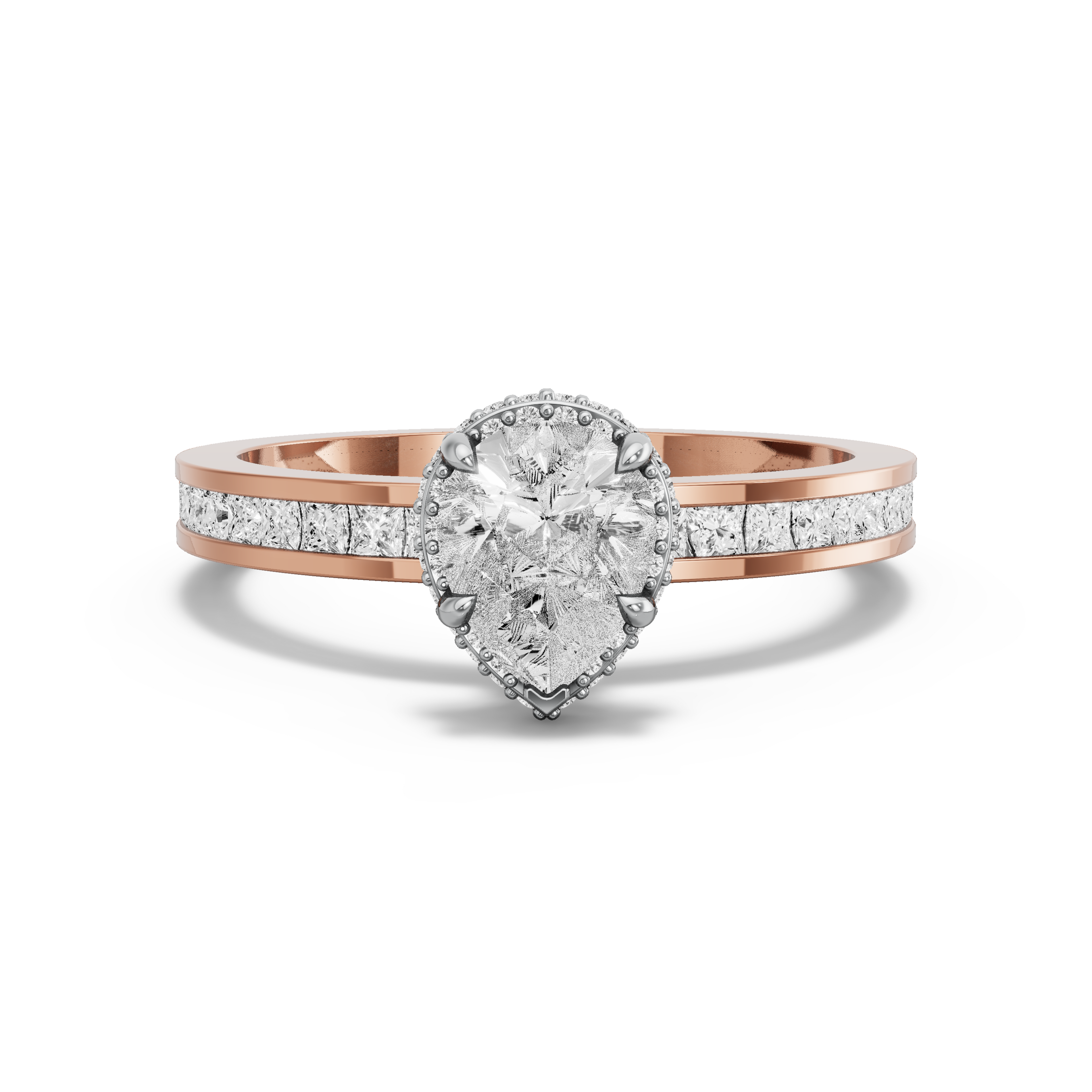 Image for Pear Dual Halo Ring with Channel band