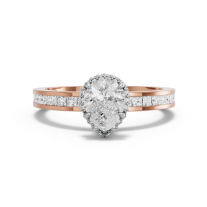 Image for Pear Dual Halo Ring with Channel band in 14K Two Tone Rose Gold