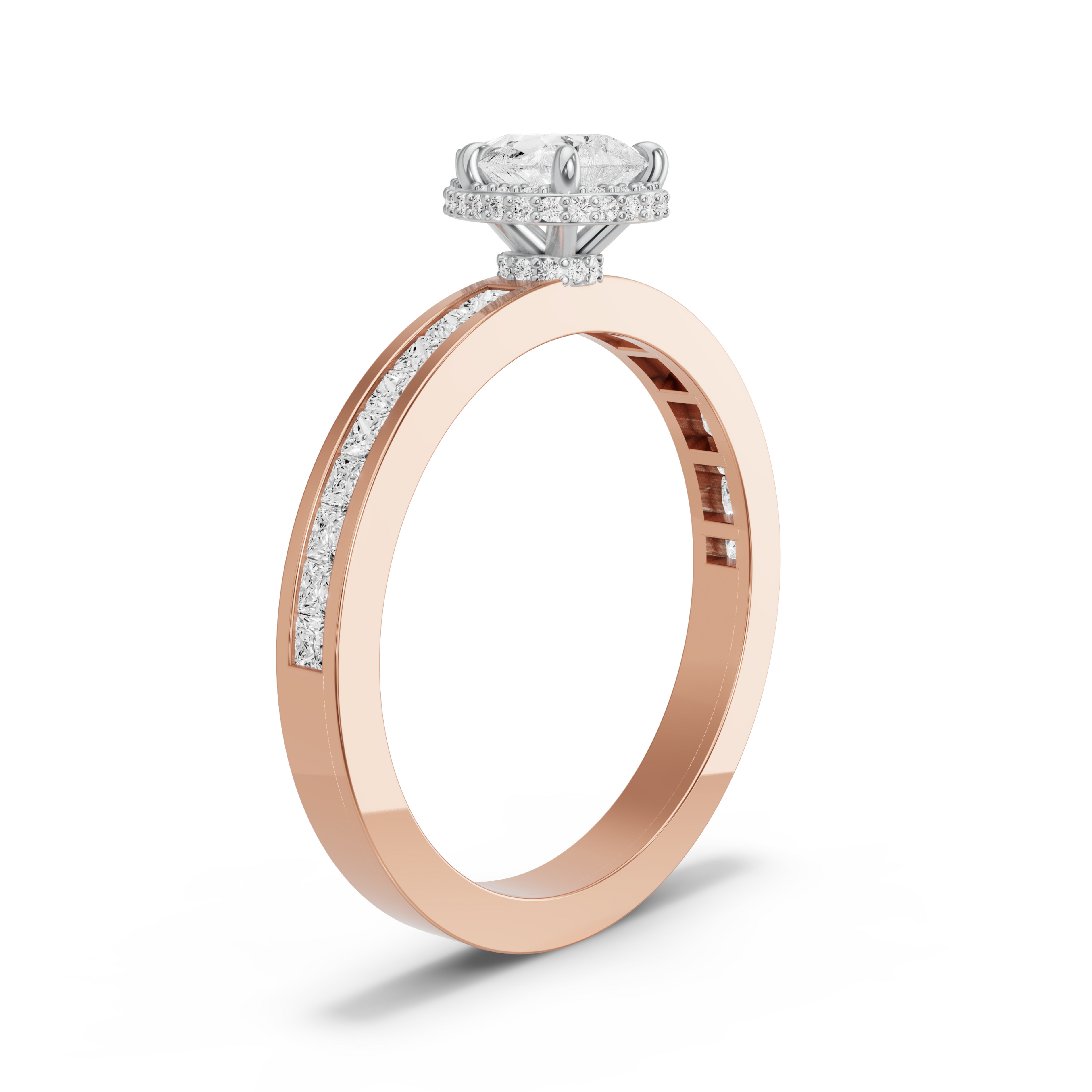 Image for Pear Dual Halo Ring with Channel band