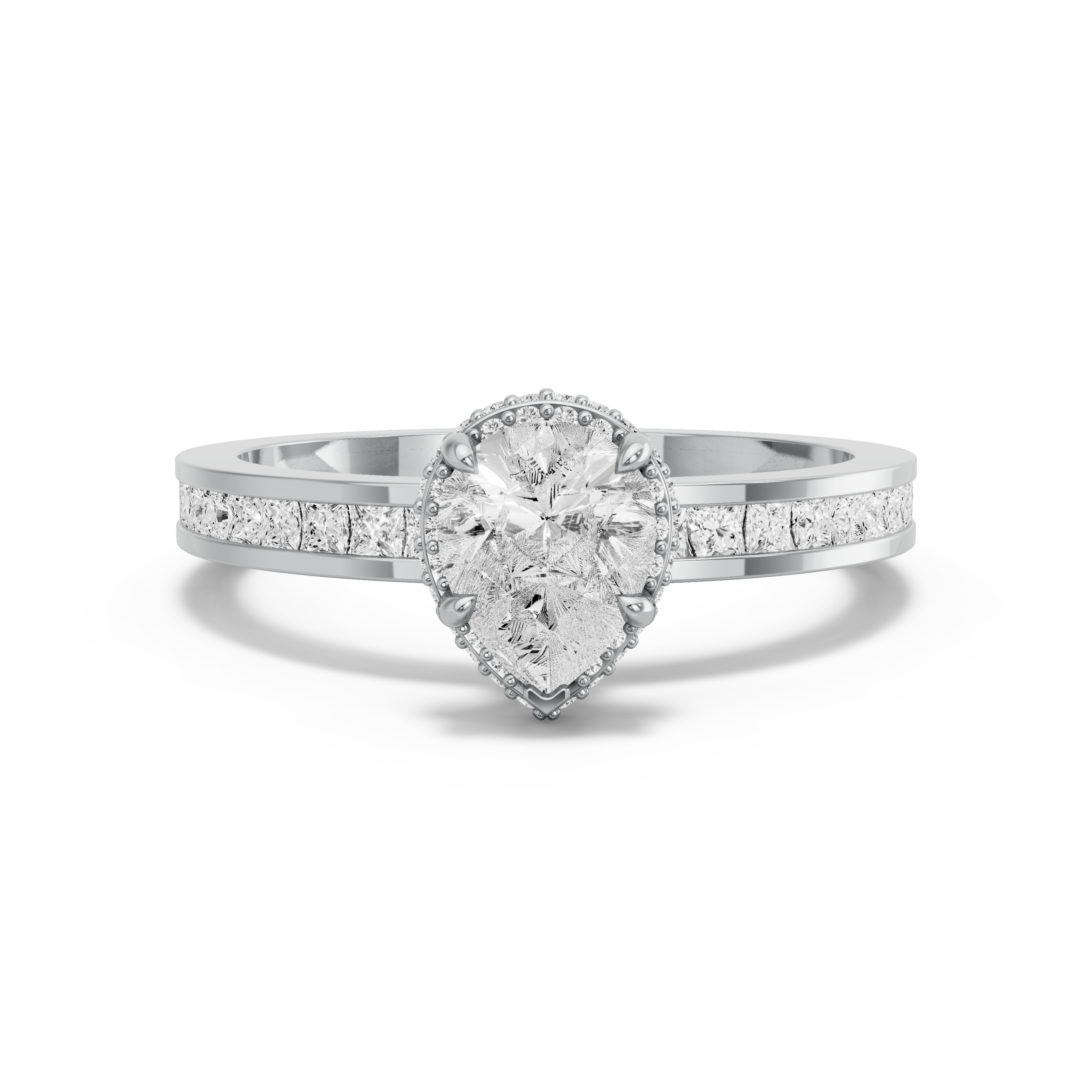 Image for Pear Dual Halo Ring with Channel band